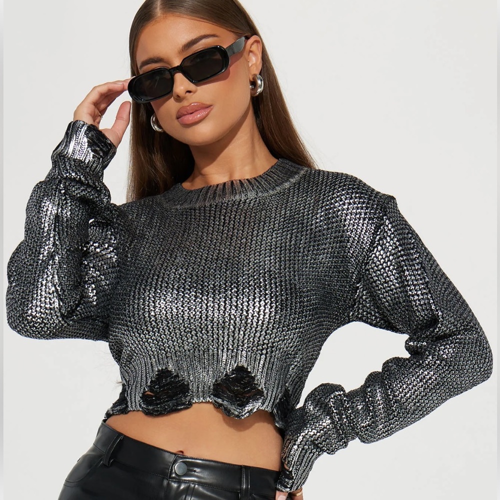Fashion Nova Distressed Metallic Sweater